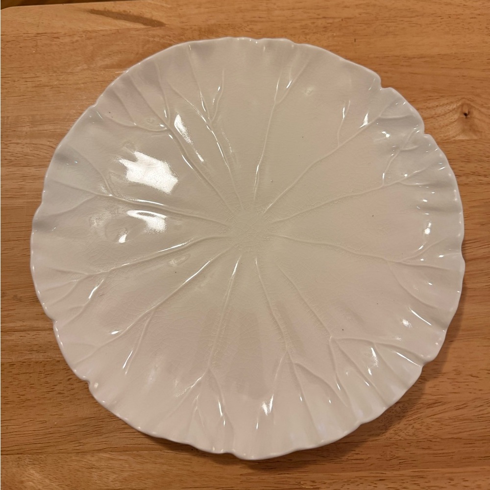 Anthropologie Cream Leaf-Textured Ceramic Dinner Plate